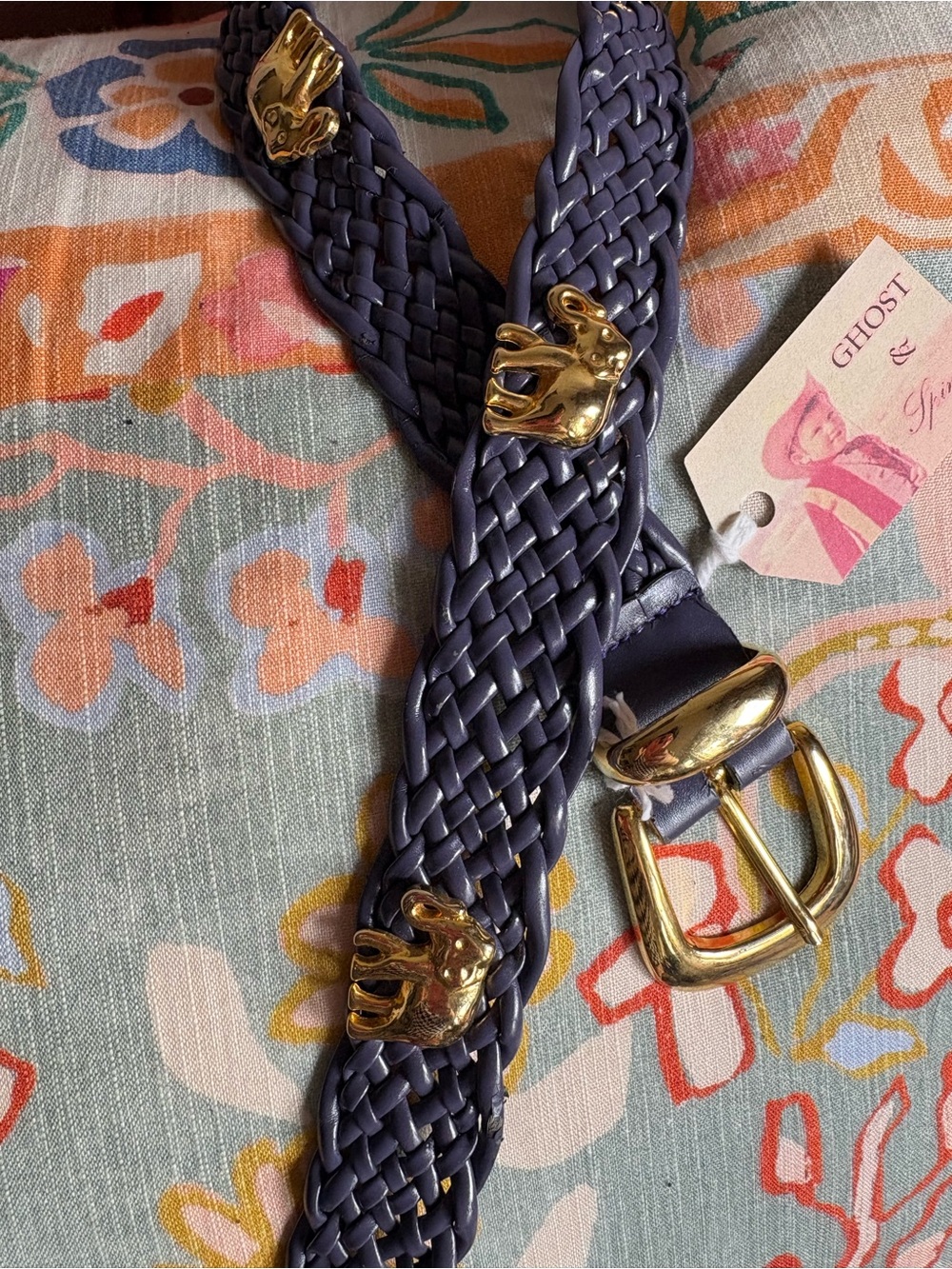 Vintage Braided Leather Elephant Belt – Purple & Gold